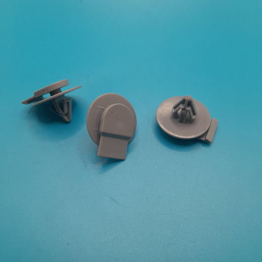Three gray exterior arch clips for a Gen 1 Mini cooper R50,R52 and R53 exterior fender arch clips set