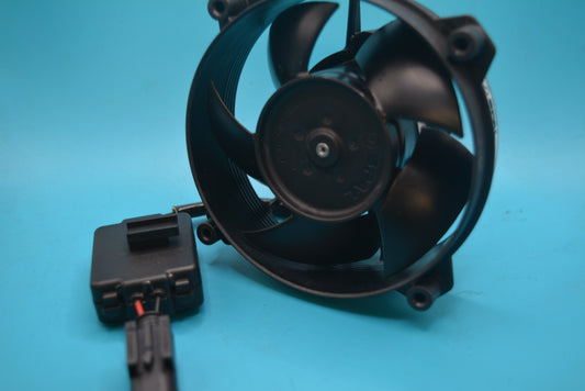 A black power steering pump cooling fan for MINI Cooper & S models with a power cable.